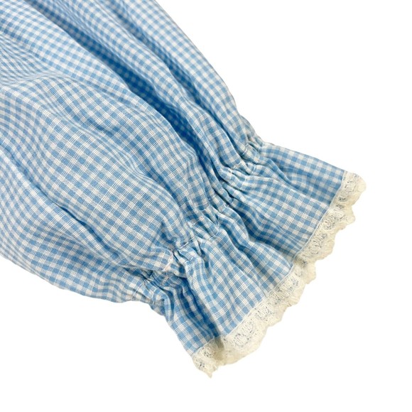Vtg Handmade Nightgown Pleated Bib Eyelet Lace L/S Blue Gingham Zip Cottage Core - Picture 4 of 10